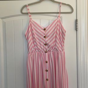 Pink striped midi dress - like new!